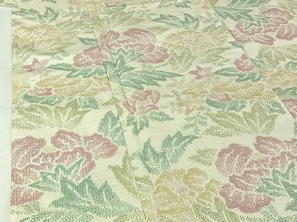 平和屋着物▽上質な紬　単衣　草花文　正絹　逸品　AABJ6027jh