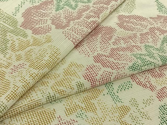 平和屋着物▽上質な紬　単衣　草花文　正絹　逸品　AABJ6027jh