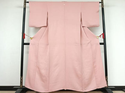 平和屋着物▽上質な色無地　単衣　鴇色　正絹　逸品　AABJ6030jh