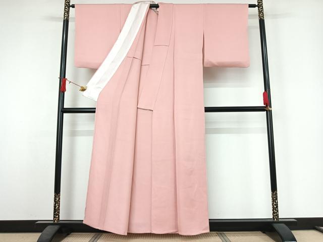 平和屋着物▽上質な色無地　単衣　鴇色　正絹　逸品　AABJ6030jh
