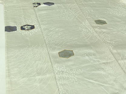 平和屋着物▽上質な小紋　単衣　駒刺繍　草花文　橘　金糸　金彩　正絹　逸品　AABJ6031jh