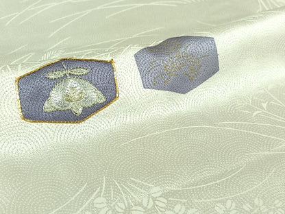 平和屋着物▽上質な小紋　単衣　駒刺繍　草花文　橘　金糸　金彩　正絹　逸品　AABJ6031jh