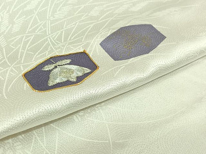 平和屋着物▽上質な小紋　単衣　駒刺繍　草花文　橘　金糸　金彩　正絹　逸品　AABJ6031jh
