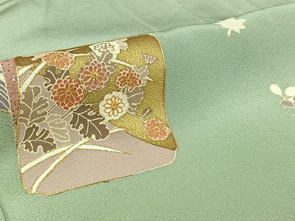 平和屋着物▽訪問着　単衣　駒刺繍　色紙花文　金銀彩　正絹　逸品　AABJ6032jh