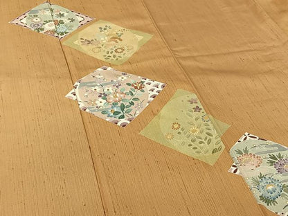 平和屋着物▽訪問着　単衣　紬地　友禅　吉祥花文　金彩　正絹　逸品　AABJ6034jh