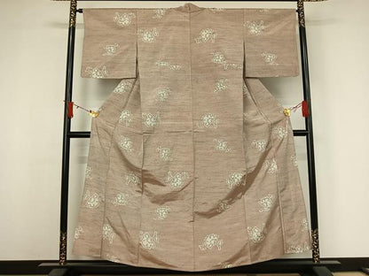 平和屋着物▽上質な紬　単衣　花唐草文　正絹　逸品　AABJ6035jh