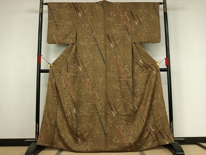 平和屋着物▽上質な小紋　単衣　吉祥花文　金彩　正絹　逸品　AABJ6037jh