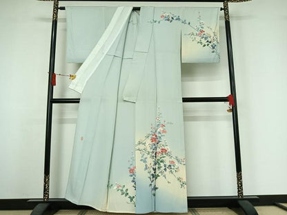 平和屋着物▽十日町友禅　女流作家　遠田藤舟　訪問着　単衣　草花文　暈し染め　正絹　逸品　AABJ6038jh