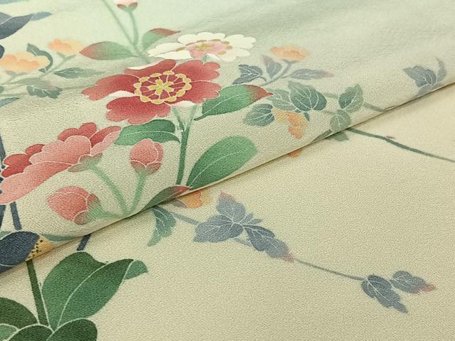 平和屋着物▽十日町友禅　女流作家　遠田藤舟　訪問着　単衣　草花文　暈し染め　正絹　逸品　AABJ6038jh