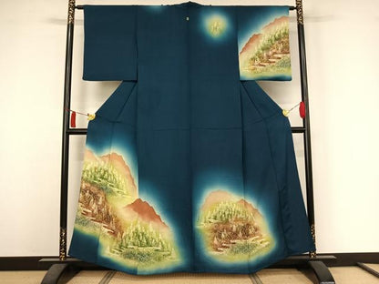 平和屋着物▽訪問着　単衣　風景文　暈し染め　正絹　逸品　AABJ6039jh