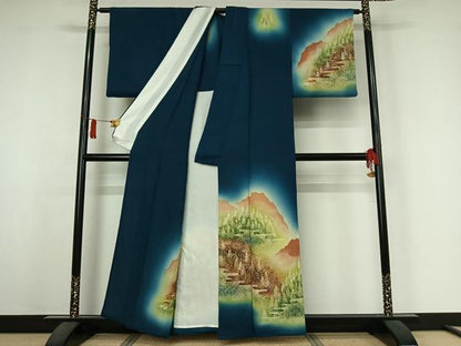 平和屋着物▽訪問着　単衣　風景文　暈し染め　正絹　逸品　AABJ6039jh