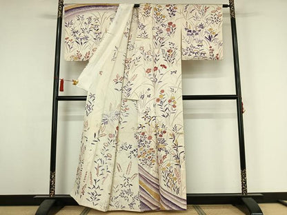 平和屋着物▽訪問着　単衣　草花文　金彩　正絹　逸品　AABJ6040jh