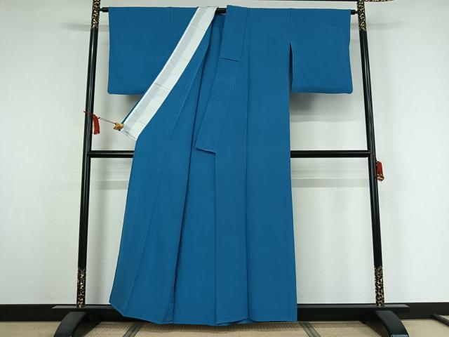 平和屋着物▽上質な色無地　単衣　青色　正絹　逸品　AABJ6041jh