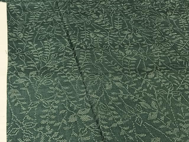 平和屋着物▽上質な紬　単衣　草葉文　正絹　逸品　AABJ6043jh