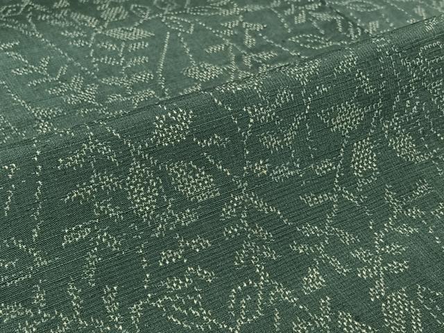 平和屋着物▽上質な紬　単衣　草葉文　正絹　逸品　AABJ6043jh