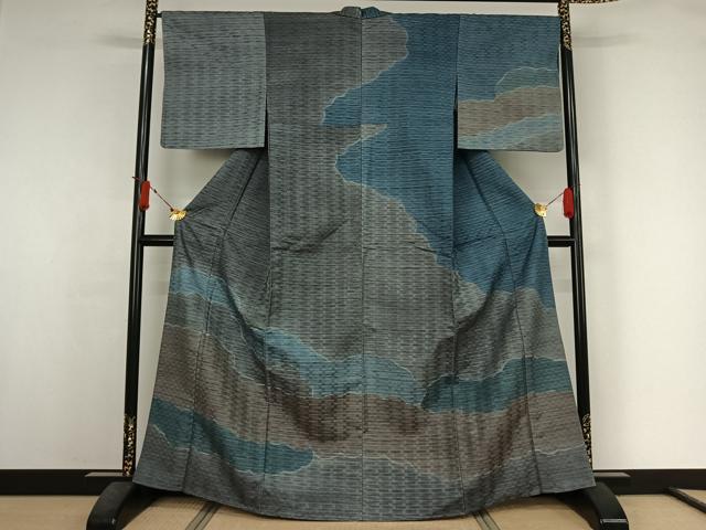 平和屋着物▽訪問着　単衣　紬地　雲重ね文　正絹　逸品　AABJ6044jh