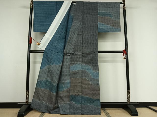 平和屋着物▽訪問着　単衣　紬地　雲重ね文　正絹　逸品　AABJ6044jh