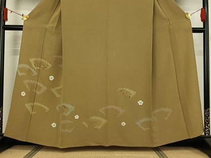 平和屋着物▽訪問着　単衣　絞り　地紙花文　金彩　正絹　逸品　AABJ6045jh