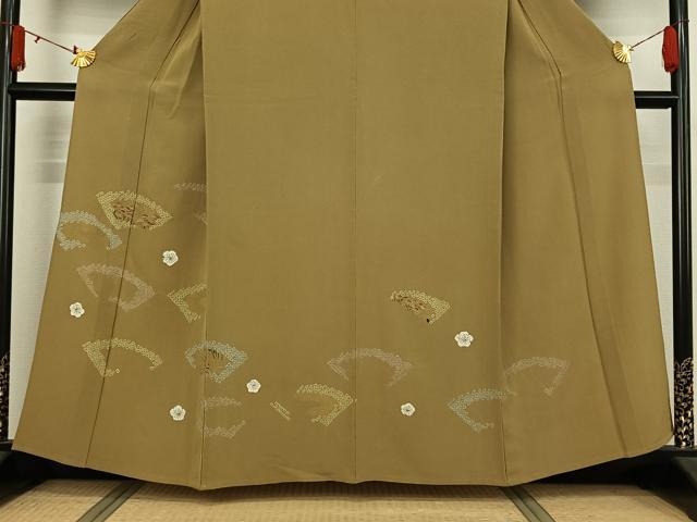 平和屋着物▽訪問着　単衣　絞り　地紙花文　金彩　正絹　逸品　AABJ6045jh