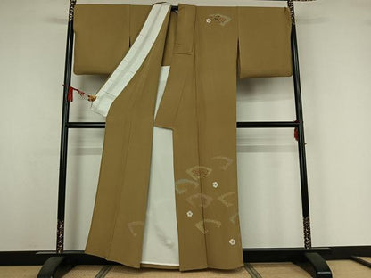 平和屋着物▽訪問着　単衣　絞り　地紙花文　金彩　正絹　逸品　AABJ6045jh