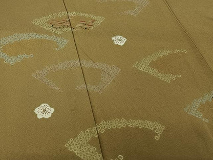 平和屋着物▽訪問着　単衣　絞り　地紙花文　金彩　正絹　逸品　AABJ6045jh