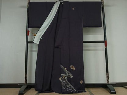 平和屋着物▽訪問着　単衣　刺繍　吉祥花文　鈴　金糸　金彩　正絹　逸品　AABJ6046jh