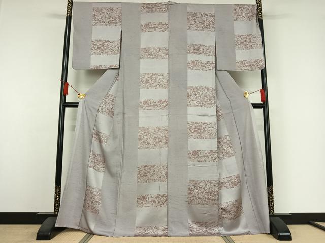 平和屋着物▽上質な小紋　単衣　人物風景文　お召縮緬　正絹　逸品　AABJ6048jh