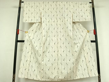 平和屋着物▽ぜんまい紬　単衣　幾何学文様　正絹　逸品　AABJ6051jh