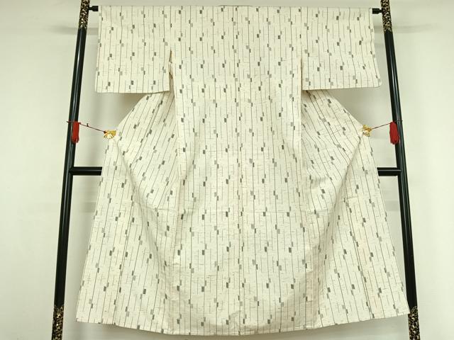 平和屋着物▽ぜんまい紬　単衣　幾何学文様　正絹　逸品　AABJ6051jh