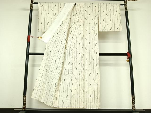 平和屋着物▽ぜんまい紬　単衣　幾何学文様　正絹　逸品　AABJ6051jh