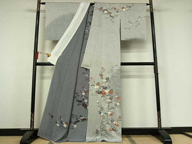 平和屋着物▽訪問着　単衣　草花文　銀彩　大丸扱い　正絹　逸品　AABJ6052jh
