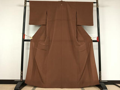 平和屋着物▽洗える最高級着物　＜英＞はなぶさ謹製　色無地　単衣　赭色　洗える着物　未使用　AABJ6053jh