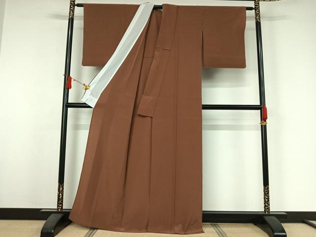 平和屋着物▽洗える最高級着物　＜英＞はなぶさ謹製　色無地　単衣　赭色　洗える着物　未使用　AABJ6053jh