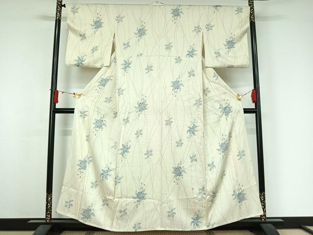 平和屋着物▽上質な小紋　単衣　草花文　正絹　逸品　AABJ6054jh