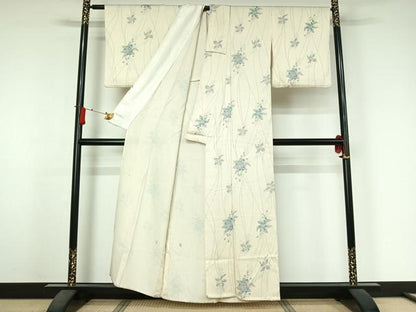 平和屋着物▽上質な小紋　単衣　草花文　正絹　逸品　AABJ6054jh