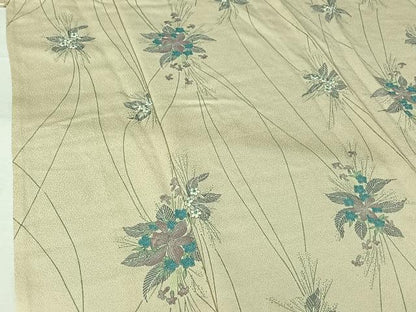 平和屋着物▽上質な小紋　単衣　草花文　正絹　逸品　AABJ6054jh