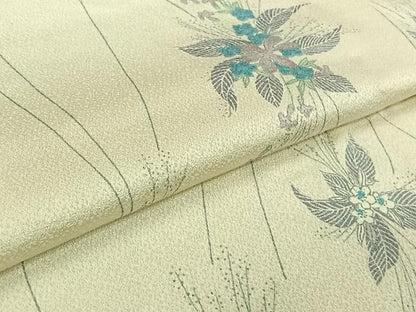 平和屋着物▽上質な小紋　単衣　草花文　正絹　逸品　AABJ6054jh