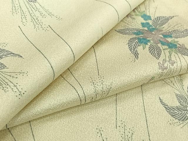 平和屋着物▽上質な小紋　単衣　草花文　正絹　逸品　AABJ6054jh