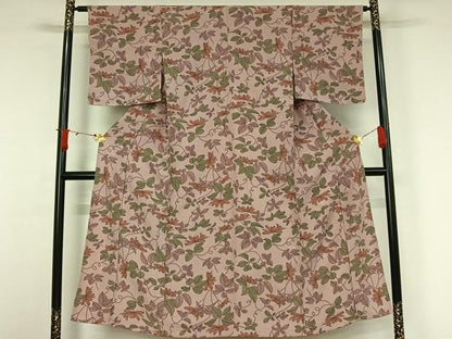 平和屋着物▽上質な小紋　単衣　花唐草文　正絹　逸品　AABJ6055jh