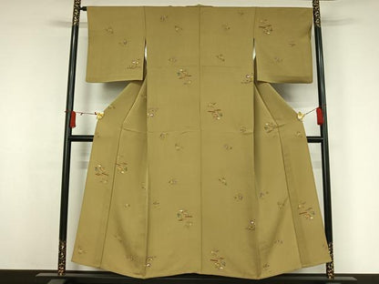 平和屋着物▽上質な小紋　単衣　草花文　正絹　逸品　AABJ6056jh