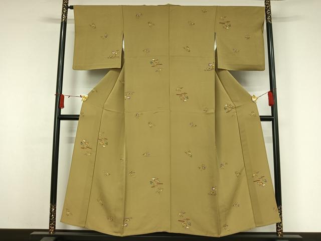 平和屋着物▽上質な小紋　単衣　草花文　正絹　逸品　AABJ6056jh