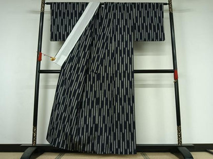 平和屋着物▽上質な紬　単衣　蚊絣　正絹　逸品　AABJ6057jh
