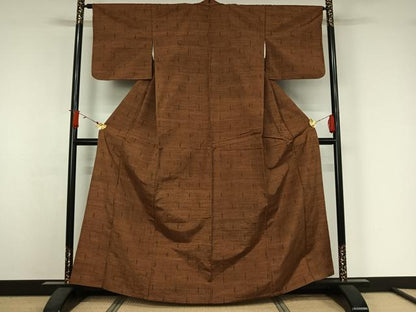 平和屋着物▽上質な紬　単衣　幾何学文様　正絹　逸品　AABJ6058jh