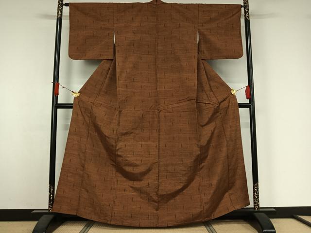 平和屋着物▽上質な紬　単衣　幾何学文様　正絹　逸品　AABJ6058jh