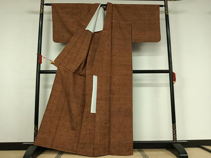 平和屋着物▽上質な紬　単衣　幾何学文様　正絹　逸品　AABJ6058jh