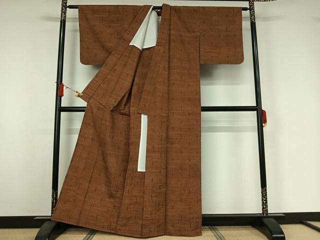 平和屋着物▽上質な紬　単衣　幾何学文様　正絹　逸品　AABJ6058jh