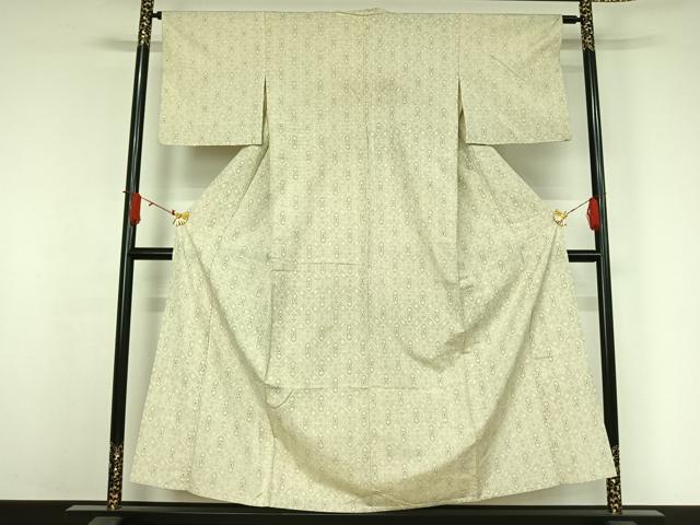平和屋着物▽上質な紬　単衣　幾何学文様　正絹　逸品　AABJ6059jh