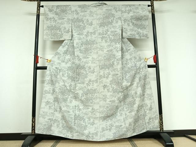 平和屋着物▽上質な紬　単衣　流水花車文　正絹　逸品　AABJ6060jh