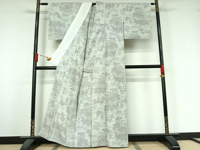 平和屋着物▽上質な紬　単衣　流水花車文　正絹　逸品　AABJ6060jh