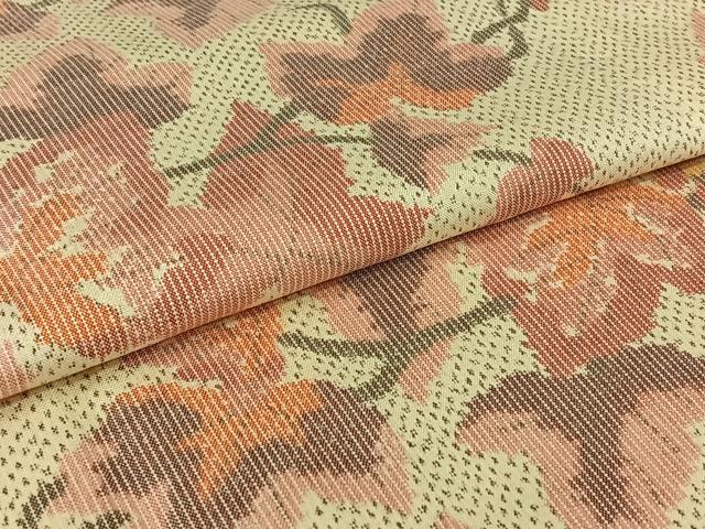 平和屋着物▽上質な紬　単衣　枝葉文　正絹　逸品　AABJ6061jh